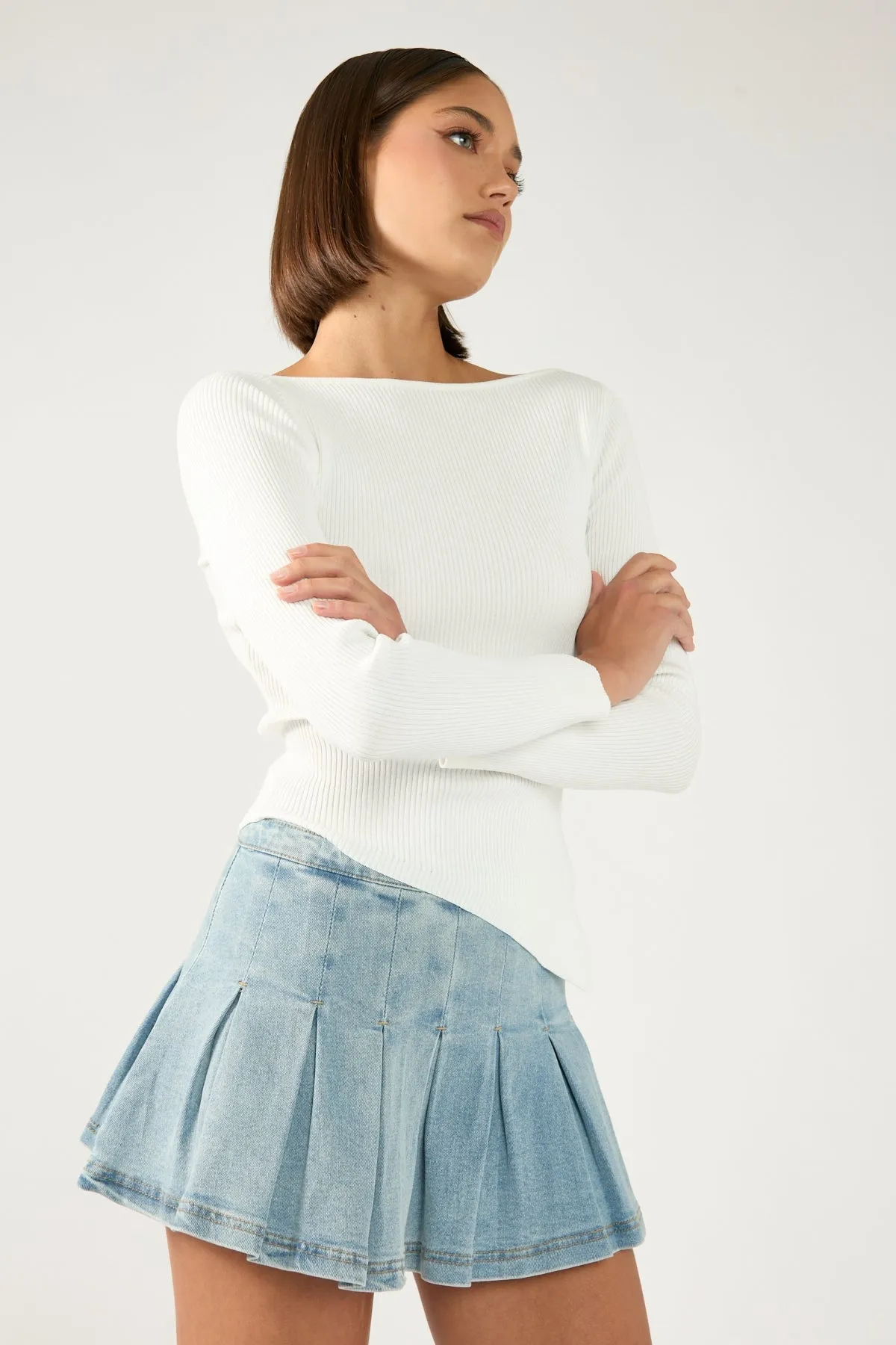 Perfect Stranger Georgie Pleated Denim Mini Skirt Light Blue Denim Classic Appeal Comfort Innovation
