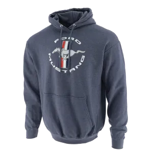 Ford Mustang Tribar Blue Mens Fleece Pullover Hoodie Casual Layer