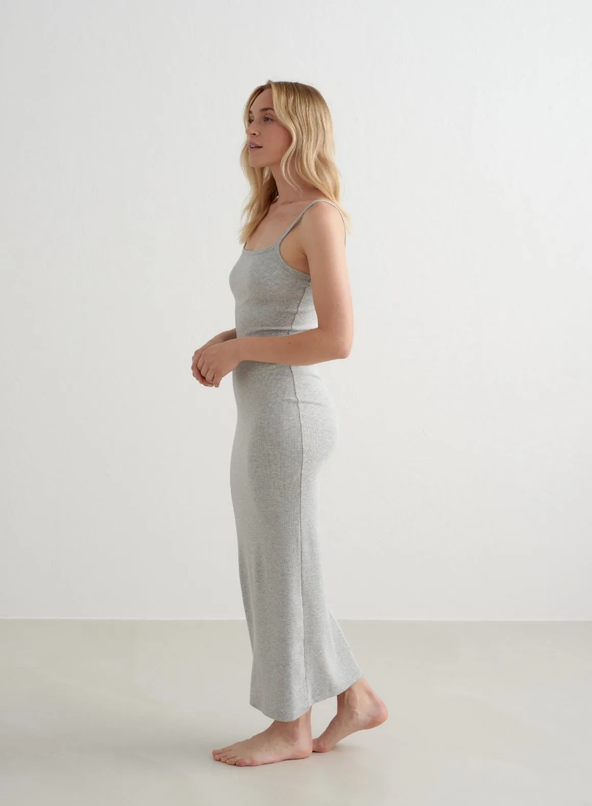 Sustainable Bold Statement Grey Melange Ease Ribbed Slip Dress
