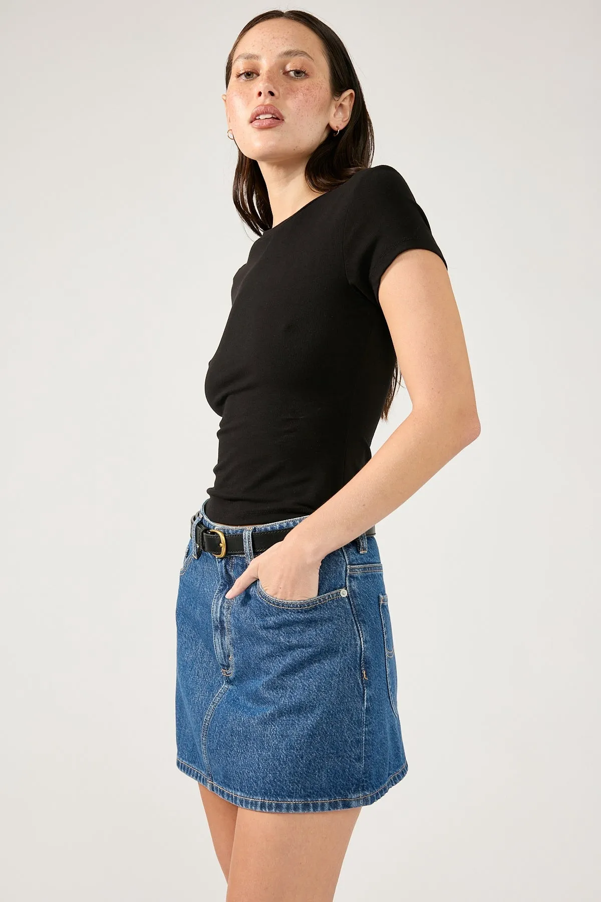 Lee Relaxed Mini Skirt Blue Dreamer Removable Belt flowy silhouette