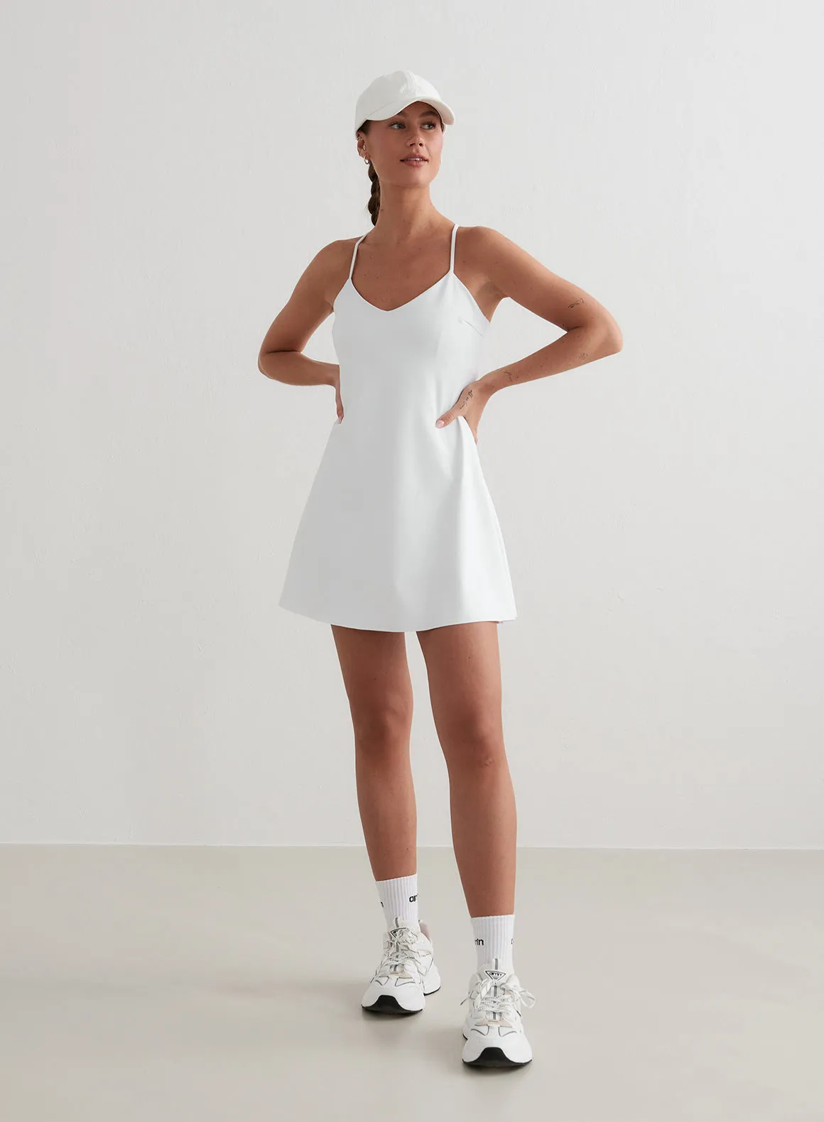 Unisex style White Sense Strap Dress