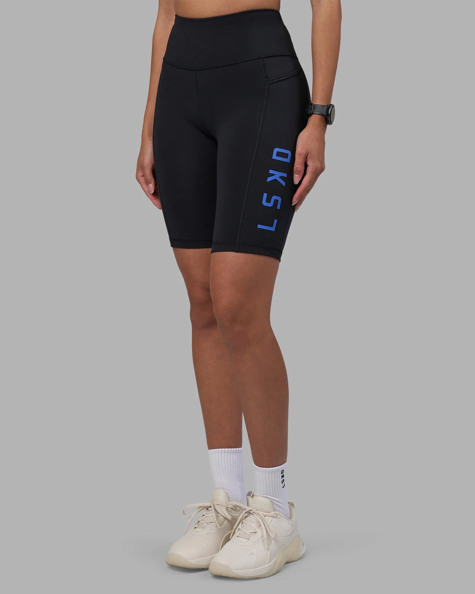 Quick Dry Wear Chafe Resistant Seams Rep Ultra High-Rise 9" Short Pockets - Black-Power Cobalt