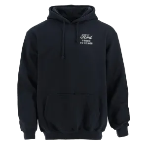 hook accents Ford Proud To Honor Mens Eagle Graphic Navy Blue Pullover Hoodie