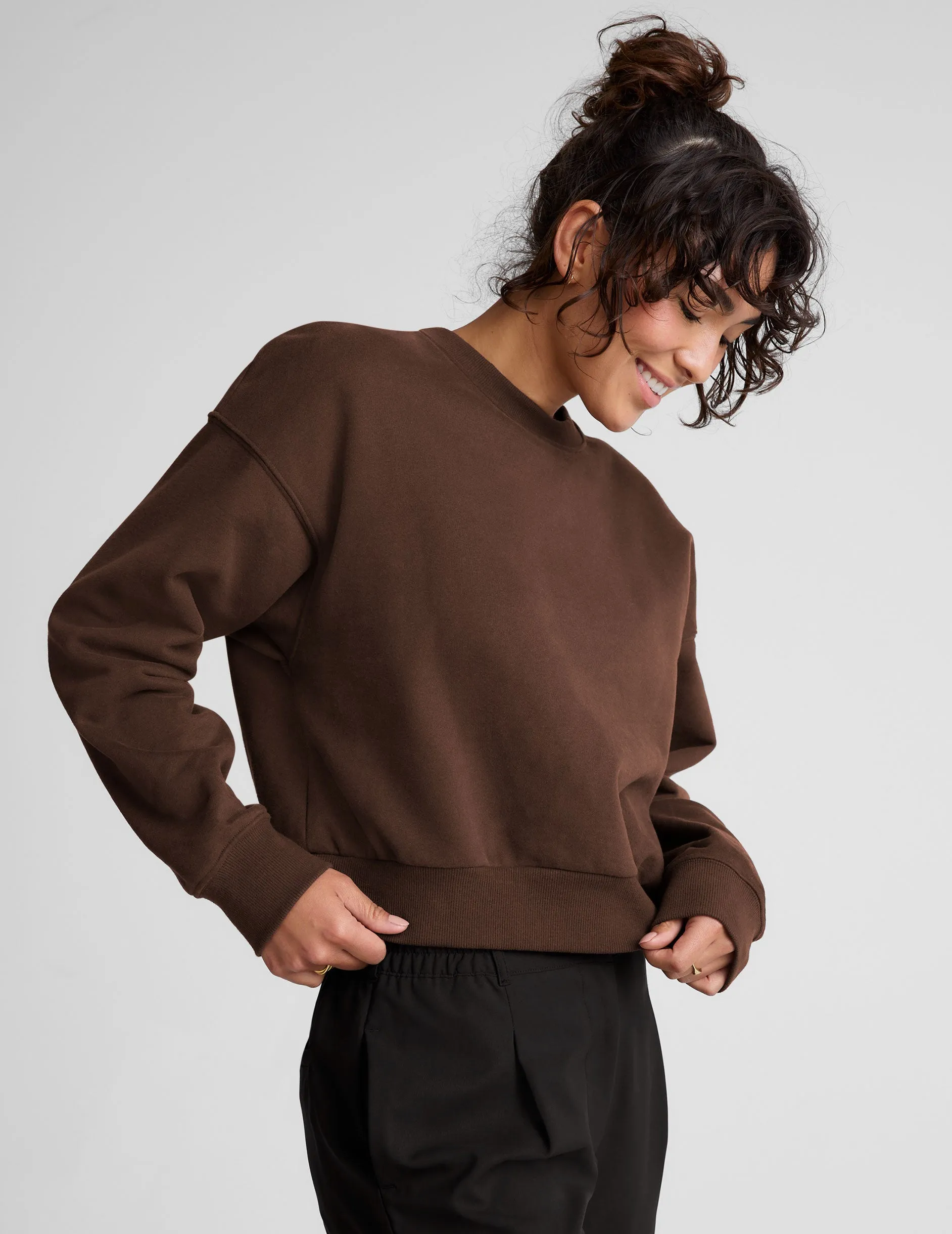 button detail Brunch Outfit LuxeFleece Crewneck Sweatshirt