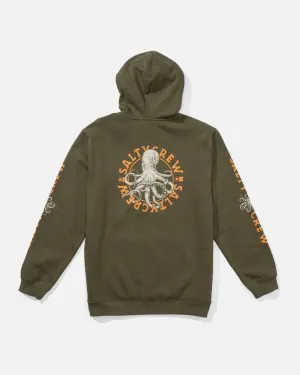 Oversized Design Tentacles Fleece Hoodie - Dusty Olive