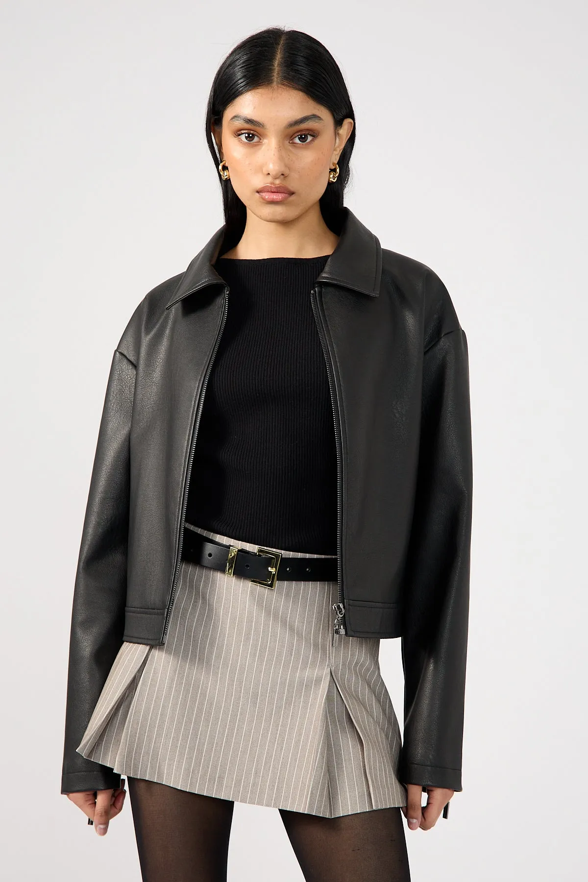 Pastel tone Thermoregulating Fabric Perfect Stranger Monica Box Pleat Skort Grey Stripe