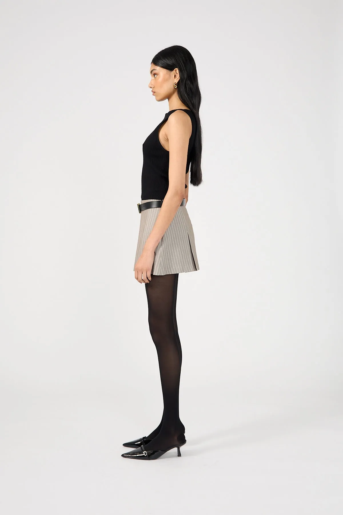 Simple Look Perfect Stranger Monica Box Pleat Skort Grey Stripe
