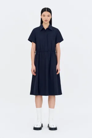 Drawcord Short Sleeve Dress - Navy Classic Beach Day Travel Outfit Travel Essential
