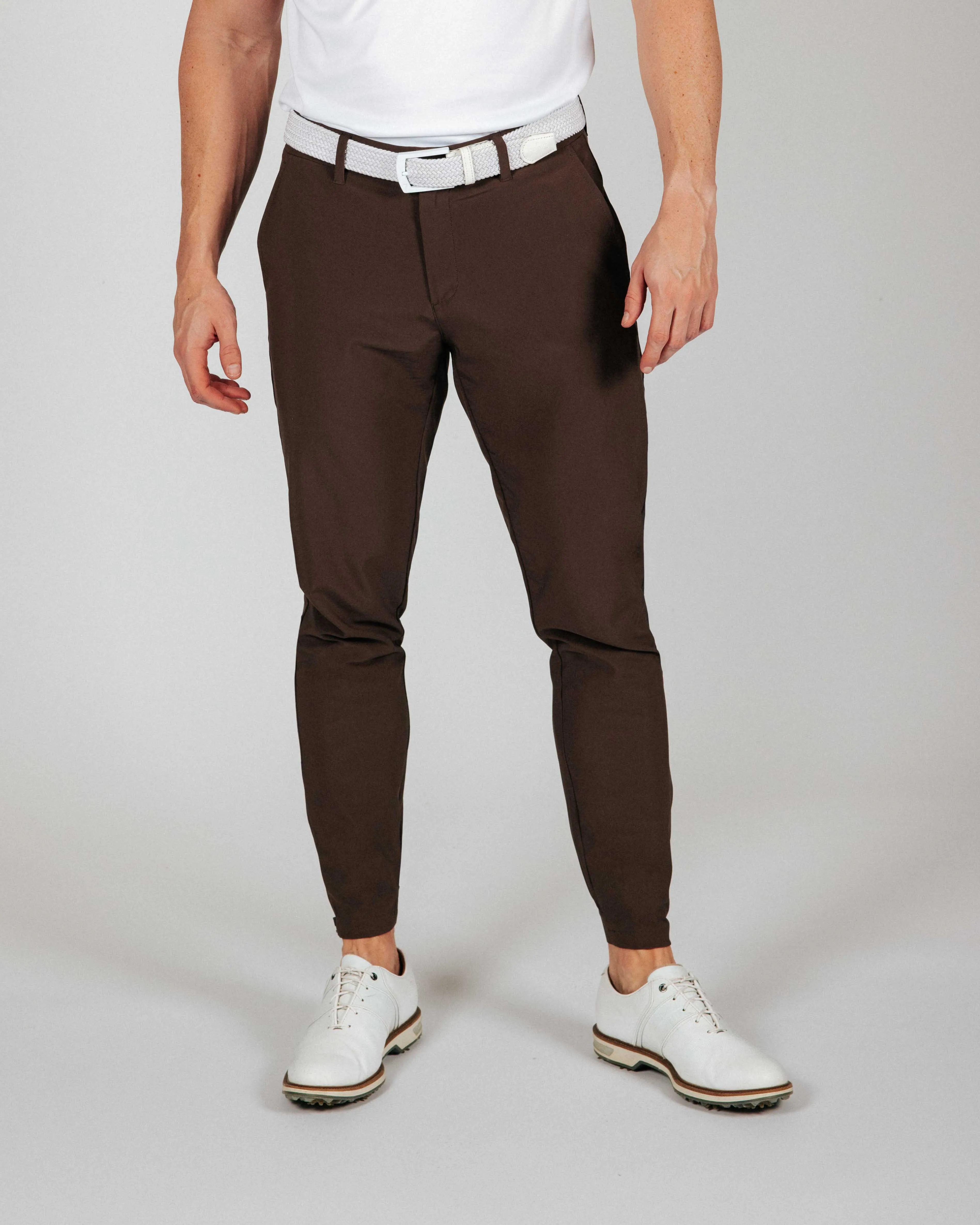 Supportive and Comfortable Ergonomic Bent Seam Placement Men's Brown Golf Jogger