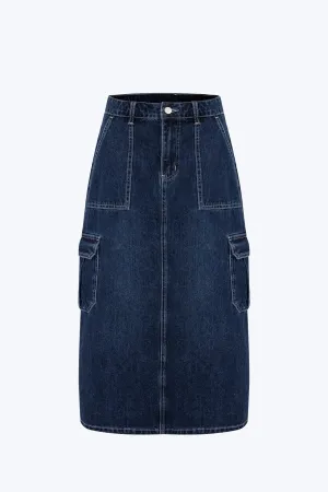 Denim Cargo Skirt - Dark Denim [AT] Daily Favorite Durable Fabric