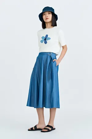 Textured Smart Casual Road Trip Denim D-Rings Skirt - Denim