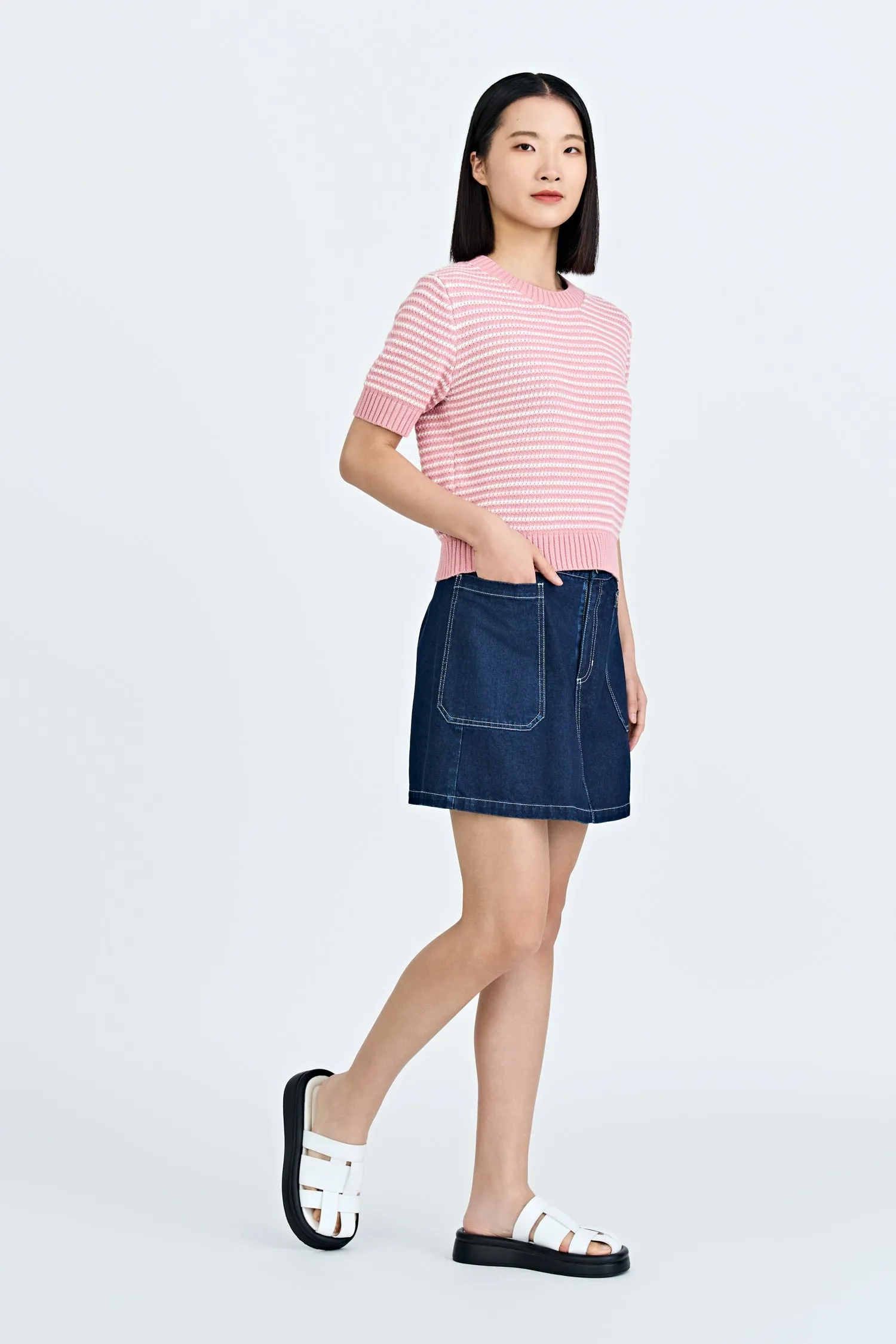 Relax Fit Non Irritating Inner Lining Patch Pocket Skort - Dark Denim