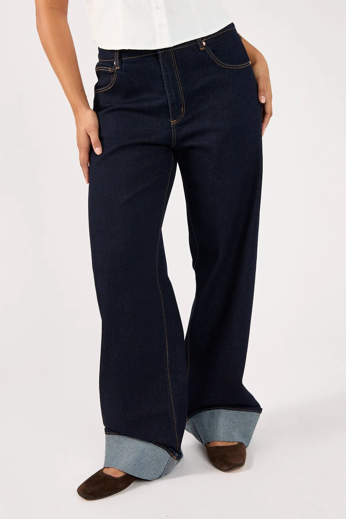 Go-To Choice Abrand 95 Mid Baggy Richie Turn Up Dark Blue Denim