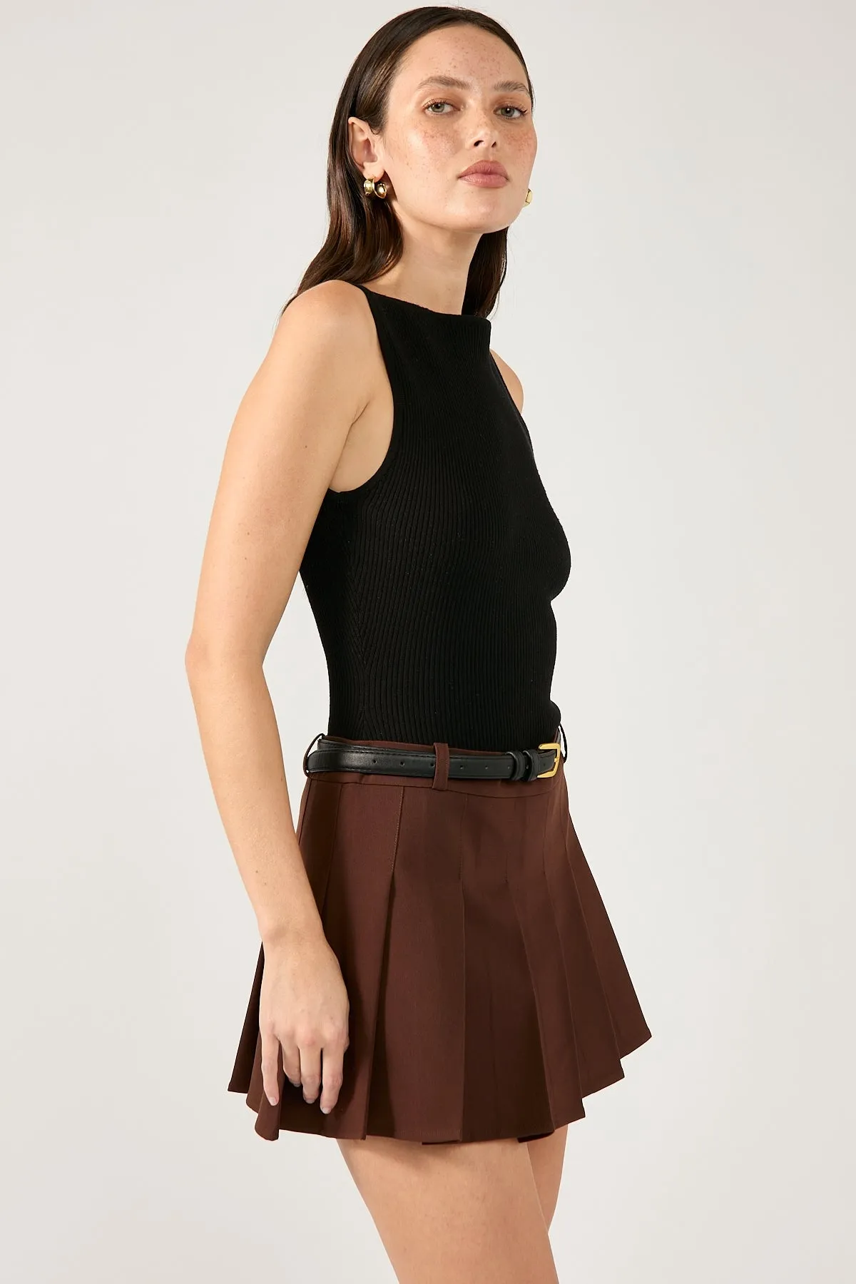 Perfect Stranger Luca Mid Rise Pleated  Skort Brown Urban Mood
