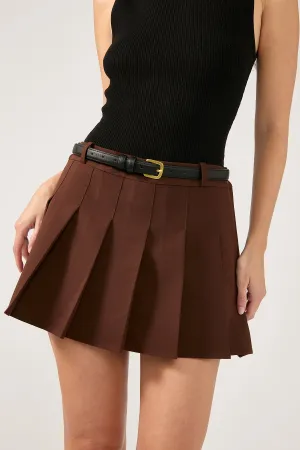 Smart Design color block Perfect Stranger Luca Mid Rise Pleated  Skort Brown